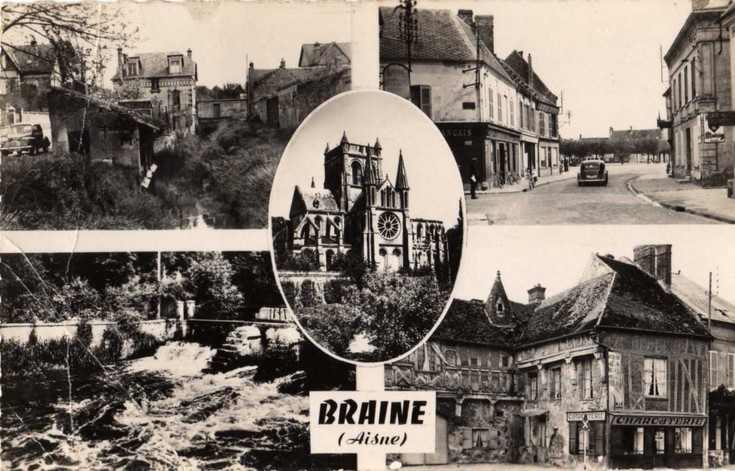Différentes vues de Braine sur une carte postale ancienne