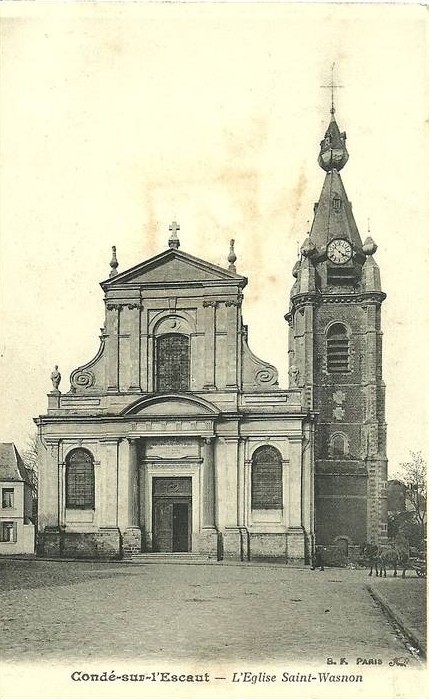 L'Eglise Saint-Wasnon de Condé-sur-l'Escaut sur une carte postale ancienne