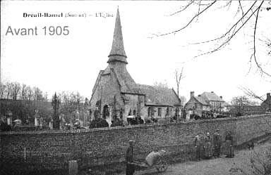 L'église et le cimetière de Dreuil-Hamel  sur une carte postale ancienne