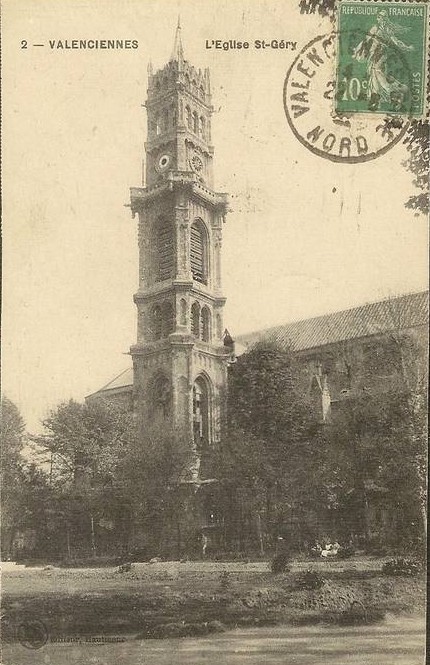 L'église Saint-Gery  à Valenciennes sur une carte postale ancienne