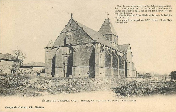 L'église de Verpel, canton de Buzancy sur une carte postale ancienne
